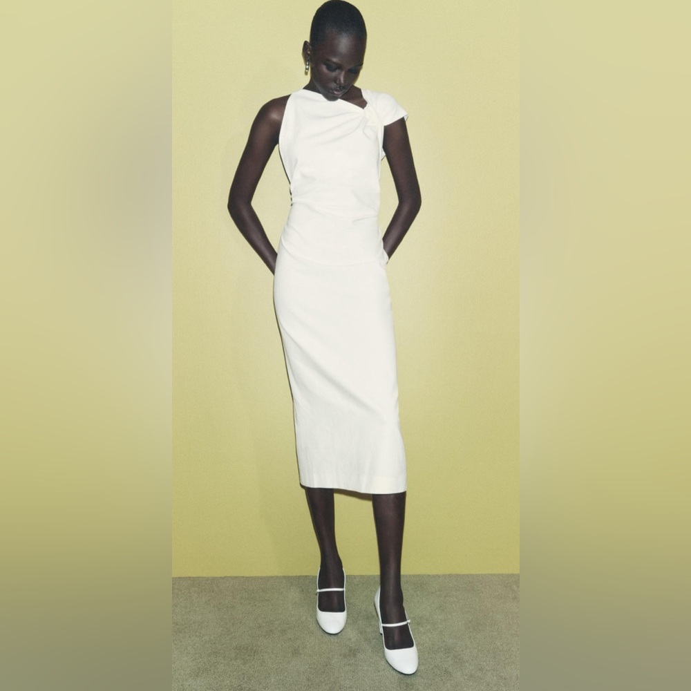 NWT ZARA LINEN BLEND KNOTTED DRESS ZW COLLECTION - Picture 2 of 12